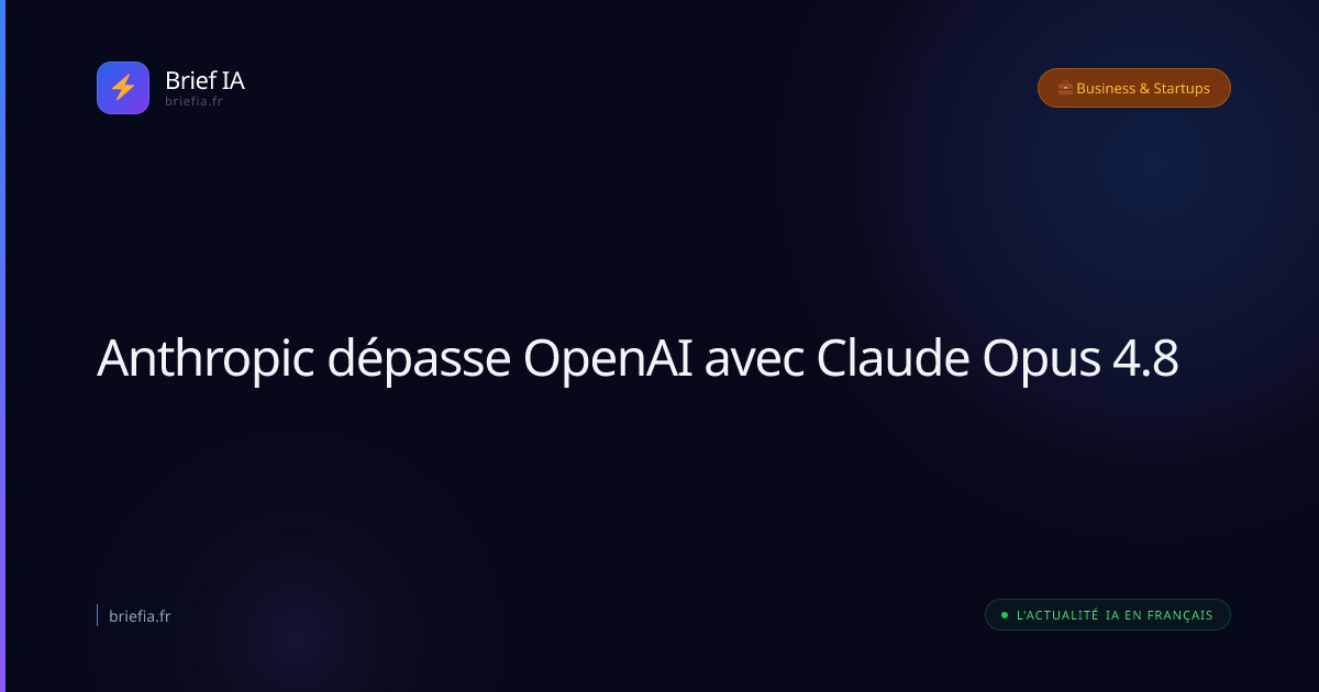 Brief IA : Anthropic dépasse OpenAI avec Claude Opus 4.8
