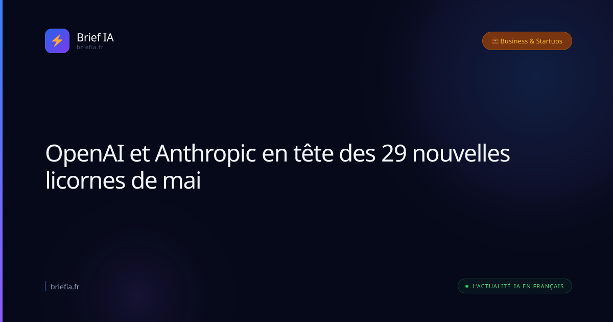 Brief IA : OpenAI et Anthropic en tête des 29 nouvelles licornes de mai