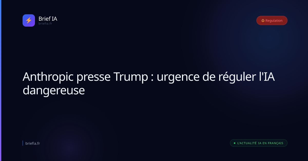 Brief IA : Anthropic presse Trump : urgence de réguler l'IA dangereuse