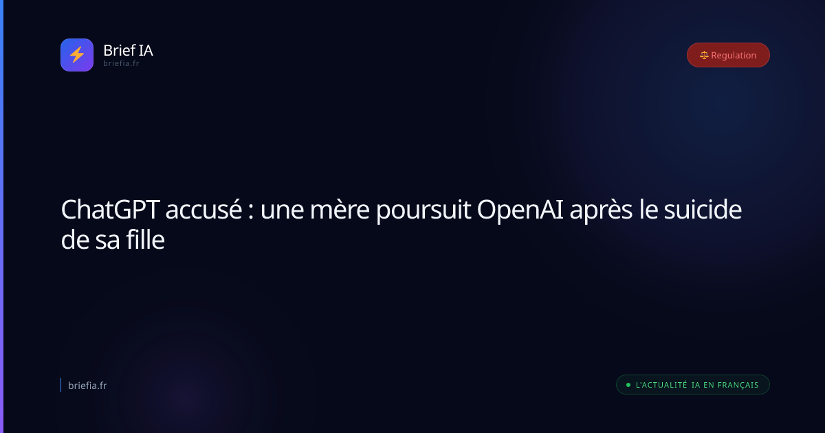 Brief IA : ChatGPT accusé : une mère poursuit OpenAI après le suicide de sa fille